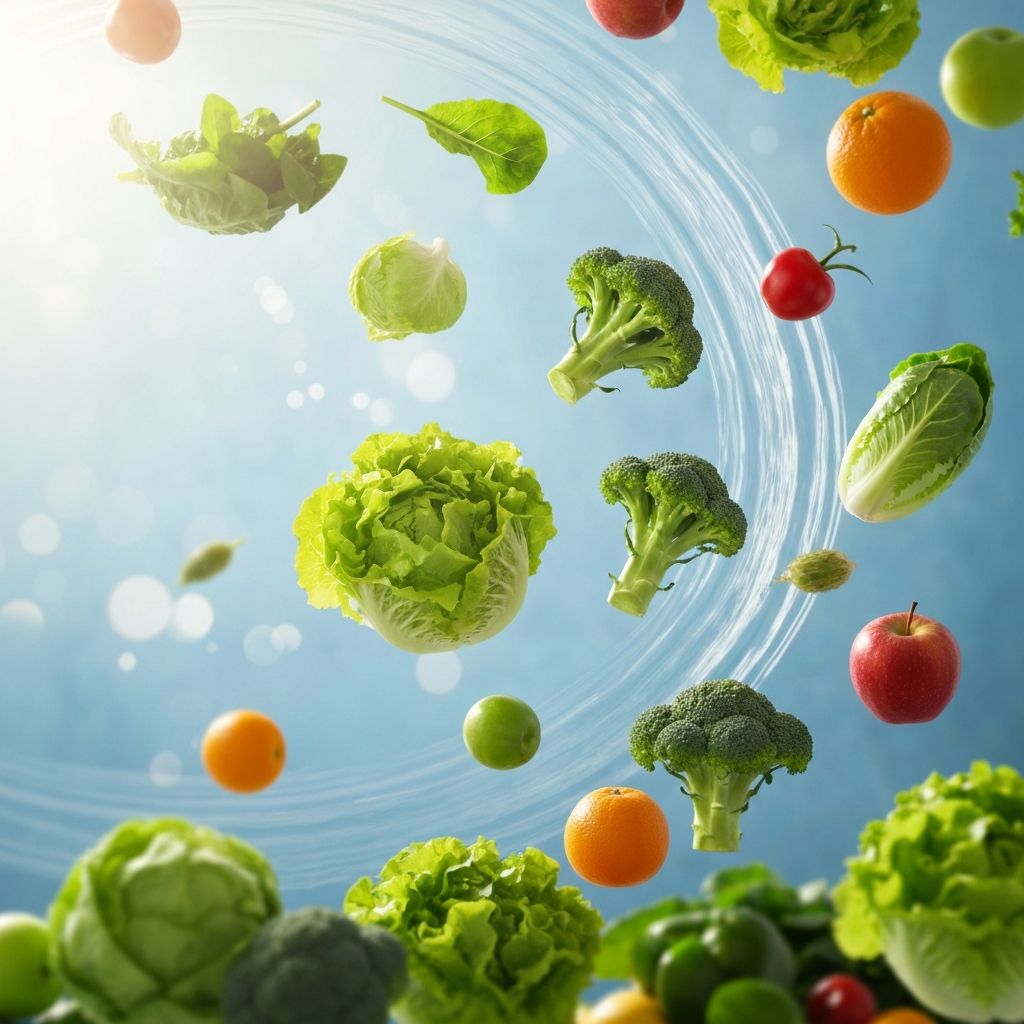 Fresh vegetables and nutritious foods arranged naturally