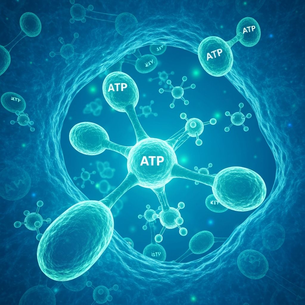 Abstract visualization of cellular energy processes and mitochondria